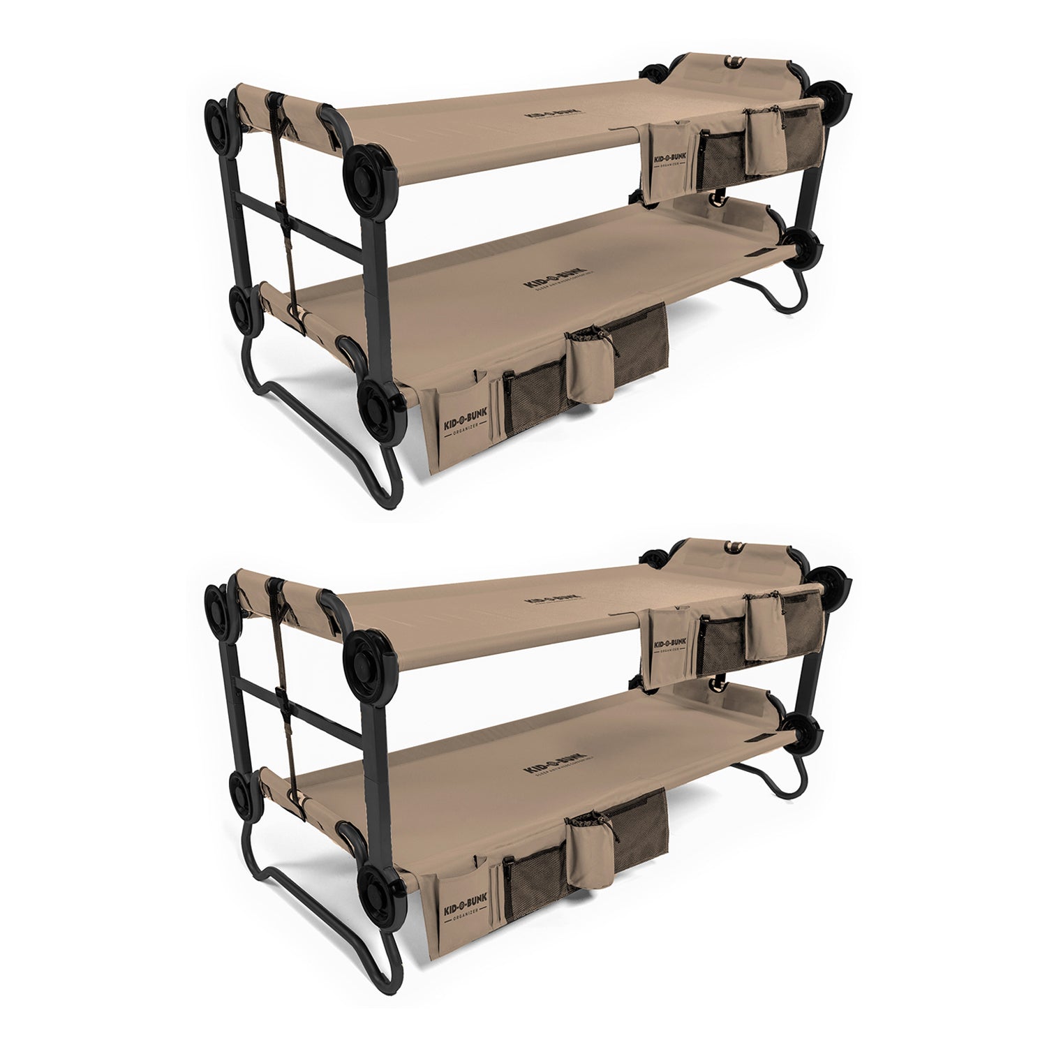 Disc-O-Bed Youth Kid-O-Bunk Benchable Double Cot w/Organizers, Tan (2 Pack) - VMInnovations