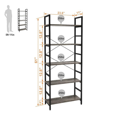 Bestier 5 Tier Adjustable Multifunctional Storage Bookcase 26", Gray (Used) - VMInnovations