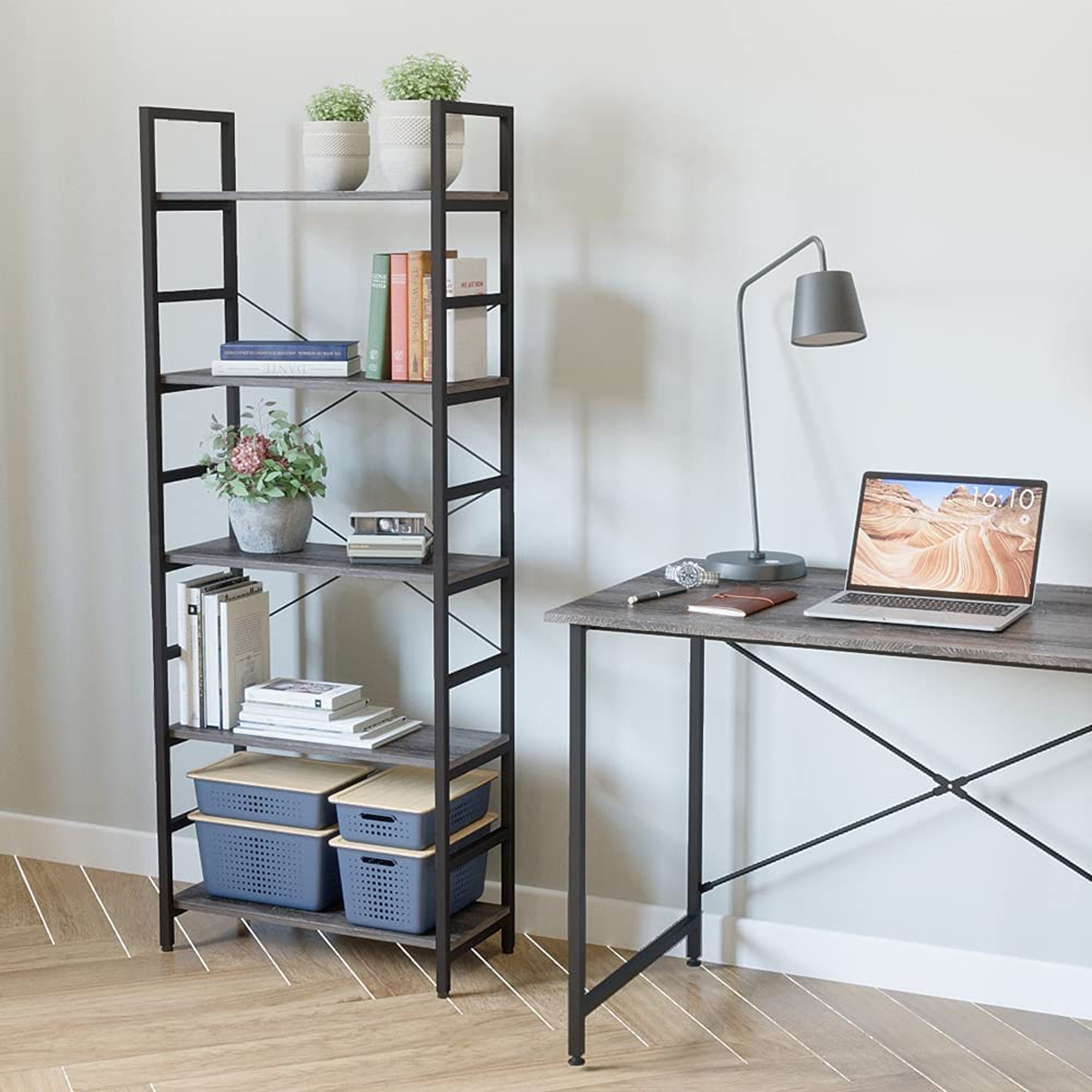 Bestier 5 Tier Adjustable Multifunctional Storage Bookcase 26", Gray (Used) - VMInnovations