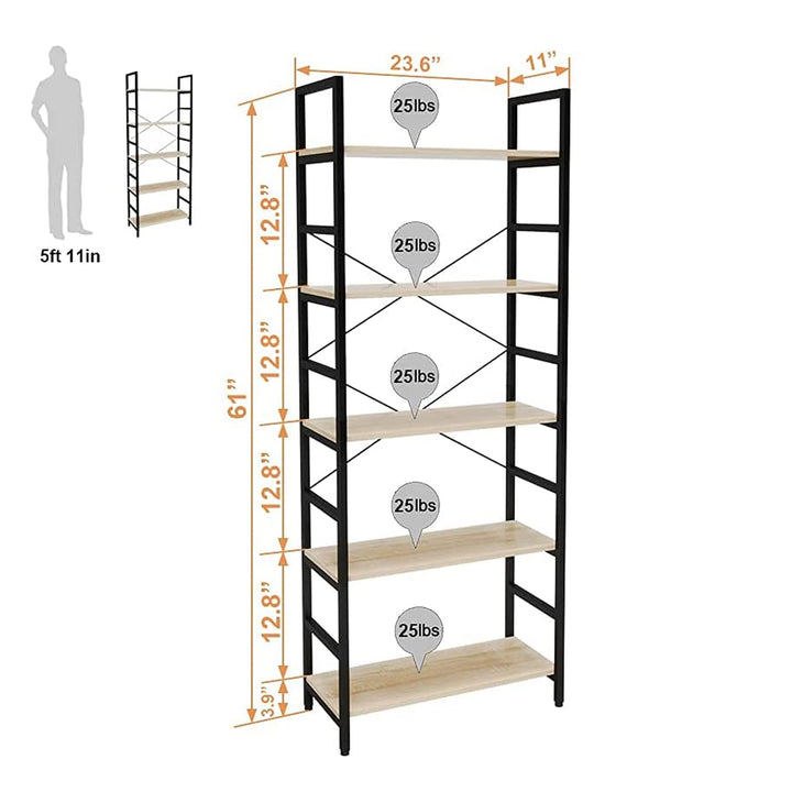 Bestier 5 Tier Adjustable Multifunctional Storage Bookcase 26", Oak (Open Box)