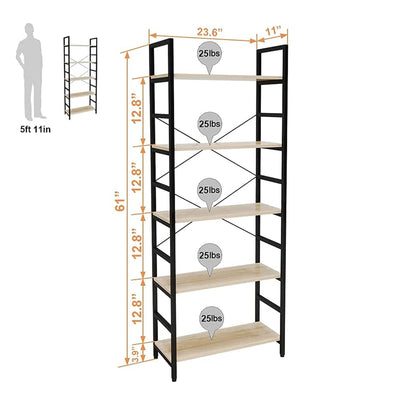 Bestier 5 Tier Adjustable Multifunctional Storage Display Bookcase 26 Inch, Oak - VMInnovations