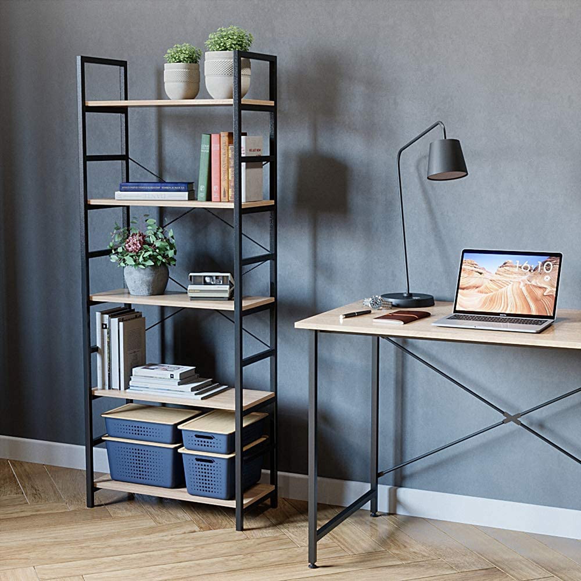 Bestier 5 Tier Adjustable Multifunctional Storage Display Bookcase 26 Inch, Oak - VMInnovations
