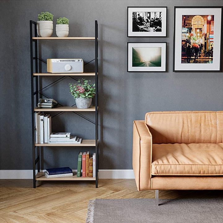 Bestier 5 Tier Adjustable Multifunctional Storage Display Bookcase 26 Inch, Oak - VMInnovations