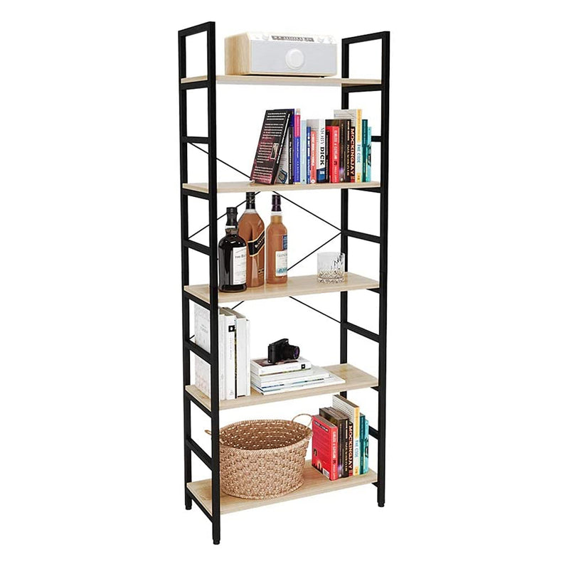 Bestier 5 Tier Adjustable Multifunctional Storage Bookcase 26", Oak (Open Box)