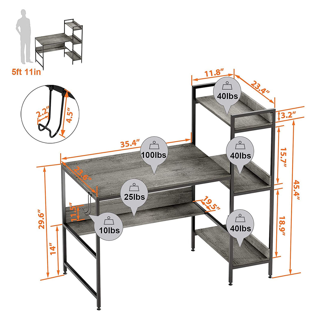 Bestier Computer Office Desk Workstation with Side Storage Shelves & Hook (Used) - VMInnovations