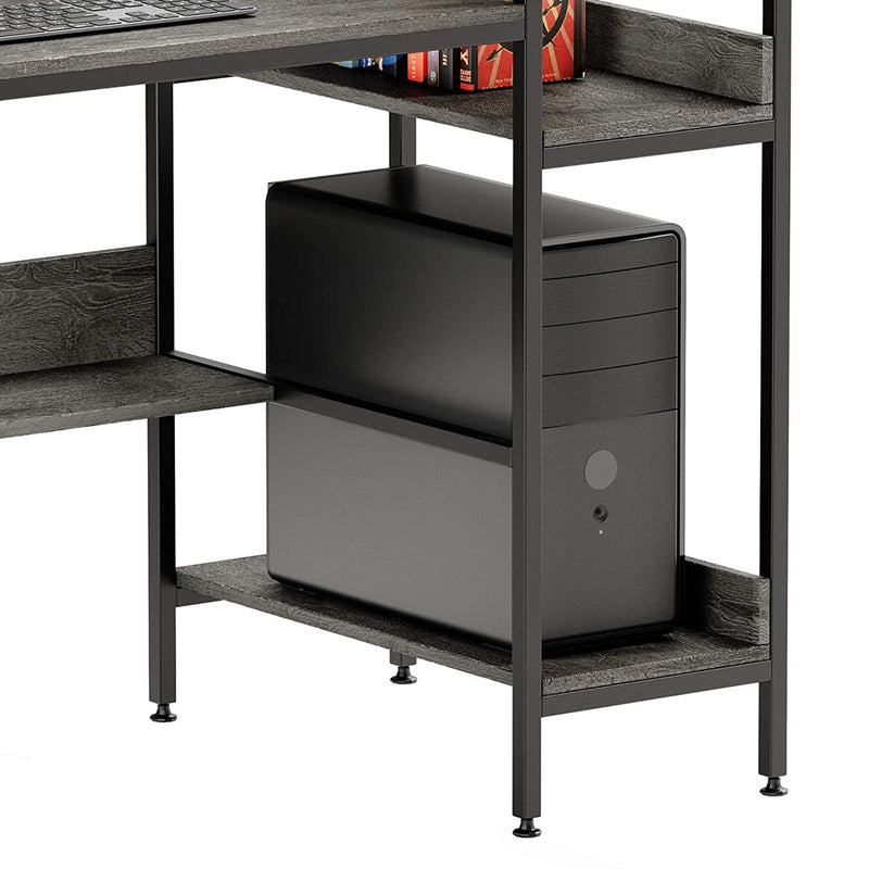 Bestier Computer Office Workstation with Side Storage Shelves, Grey (Open Box)