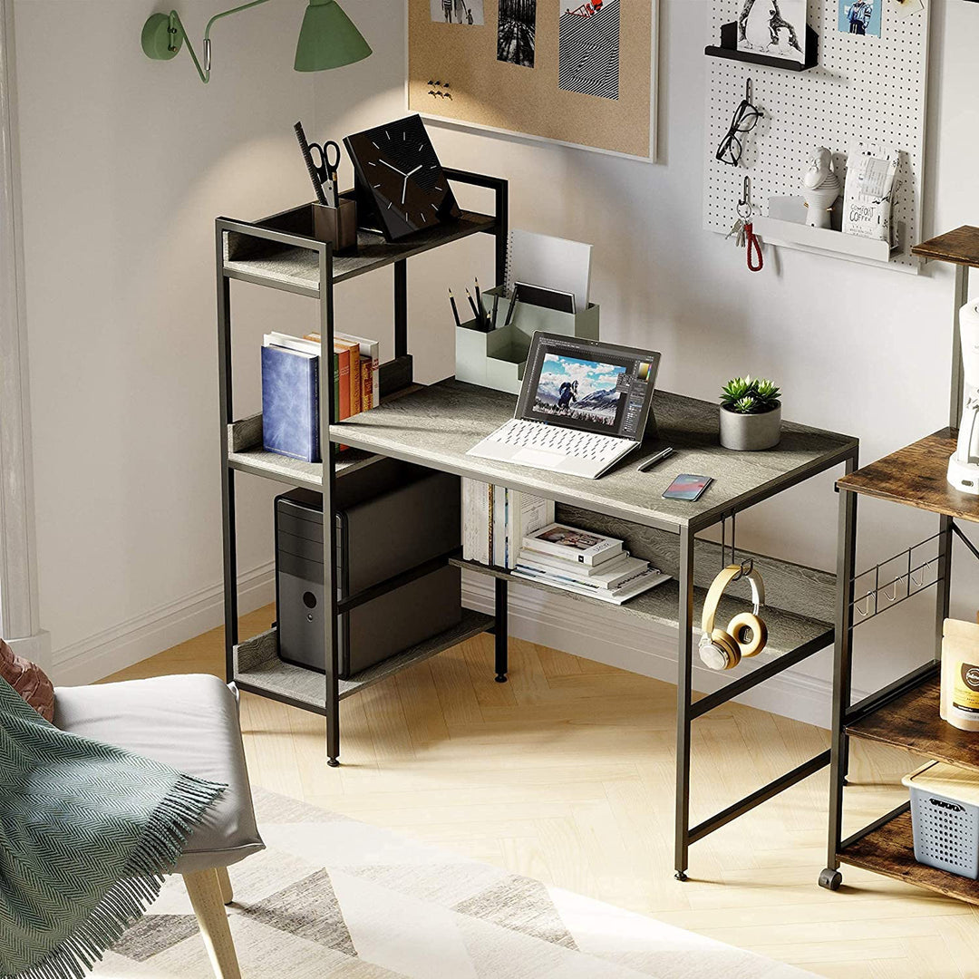 Bestier Computer Office Desk Workstation with Side Storage Shelves & Hook (Used) - VMInnovations