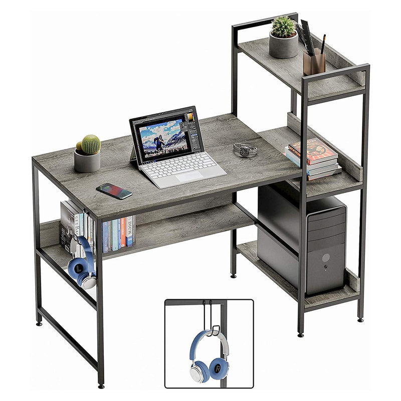 Bestier Computer Office Workstation with Side Storage Shelves, Grey (Open Box)