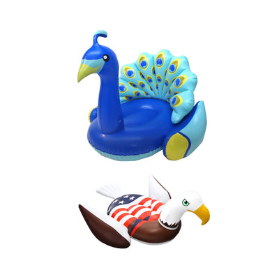 Swimline Inflatable Peacock Ride-On w/ Backrest & Inflatable Bald Eagle Ride-On