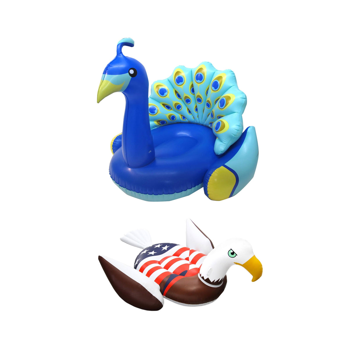 Swimline Inflatable Peacock Ride-On w/ Backrest & Inflatable Bald Eagle Ride-On