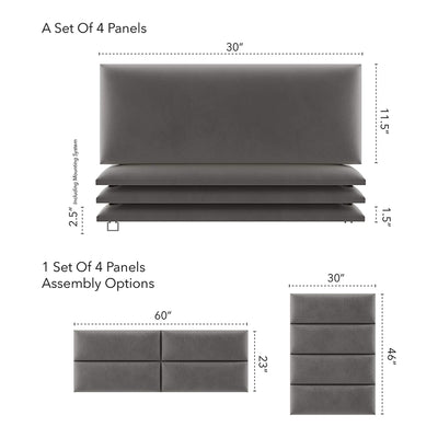 Vant 30 x 11.5 Inch Floating Upholstered Decor Wall Panel, Gothic Gray (4 Pack)