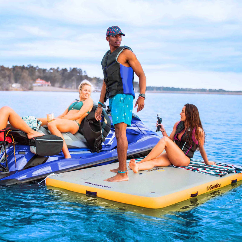 Solstice 8 x 5 ft Inflatable Floating Dock Rafting Platform w/Pump & Bag, Multi