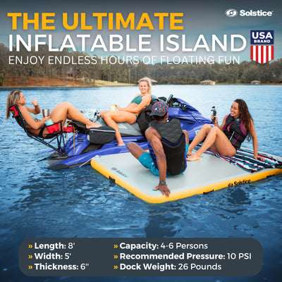 Solstice 8x5' Inflatable Floating Dock Rafting Platform w/Pump & Bag (Open Box) - VMInnovations