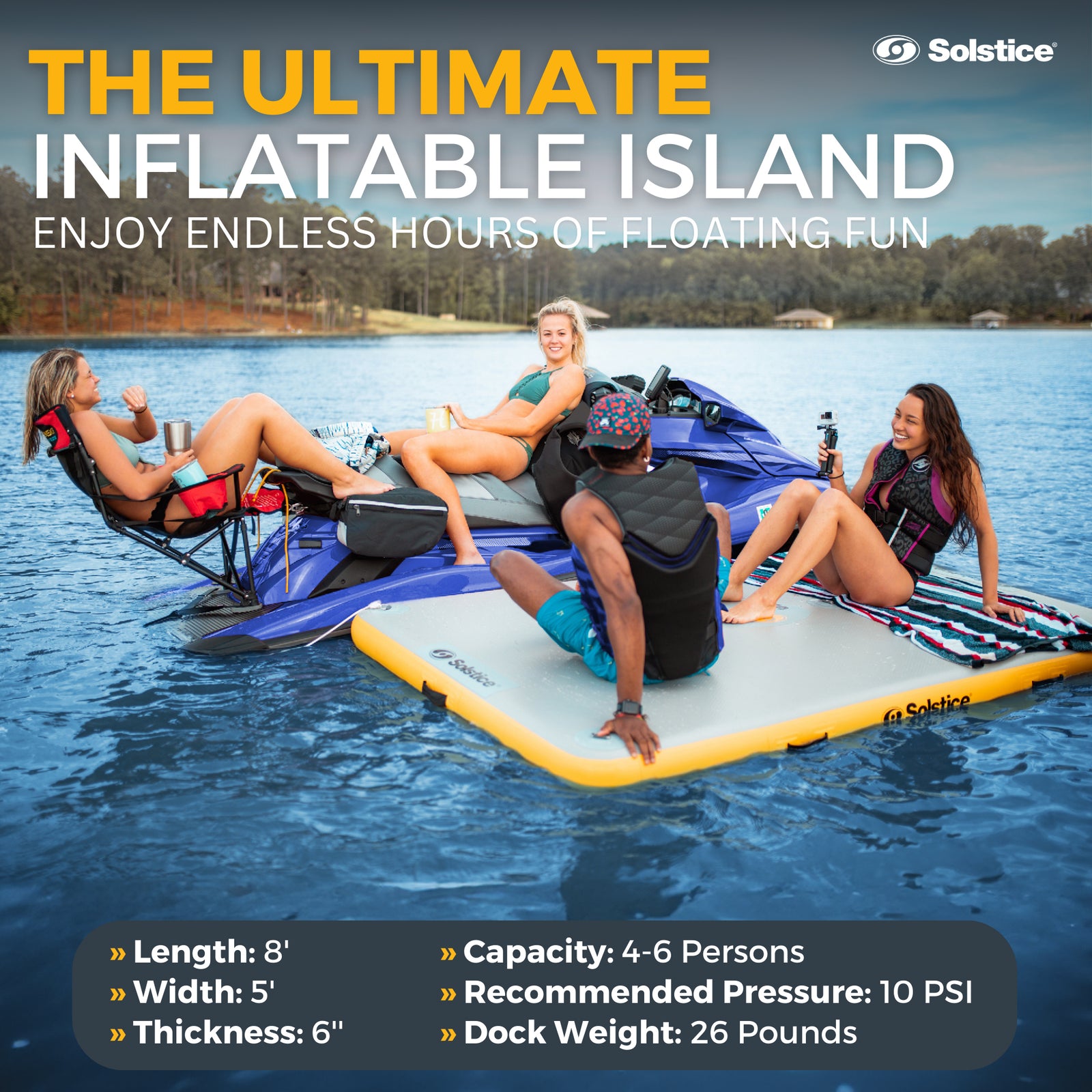 Solstice 8 x 5 ft Inflatable Floating Dock Rafting Platform w/Pump & Bag, Multi - VMInnovations