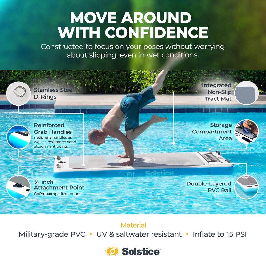 Solstice SolFit 94 Inch Stand Up Paddle Board Aquatic Yoga Mat with Camera Mount