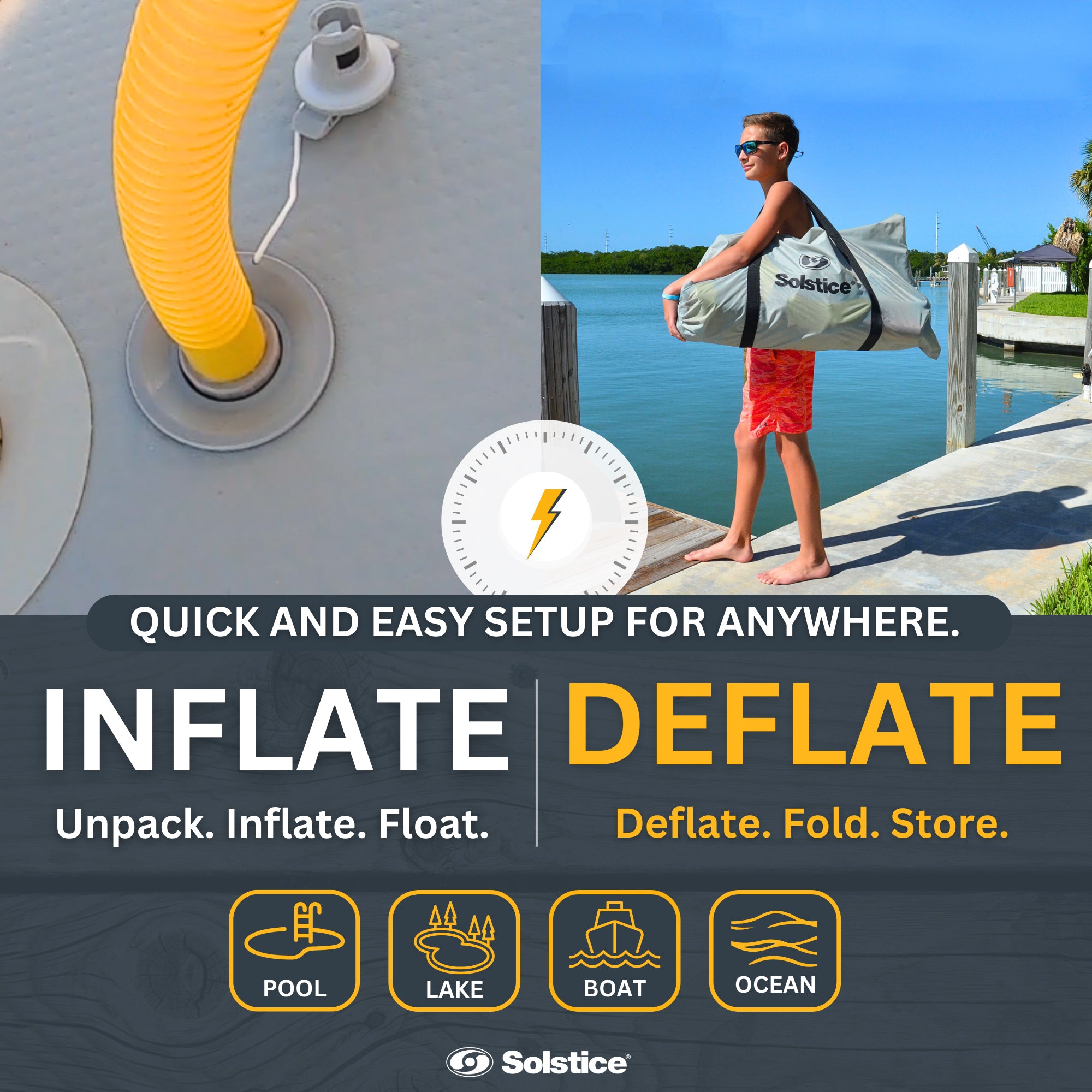 Solstice 8x5' Inflatable Floating Dock Rafting Platform w/Pump & Bag (Open Box) - VMInnovations