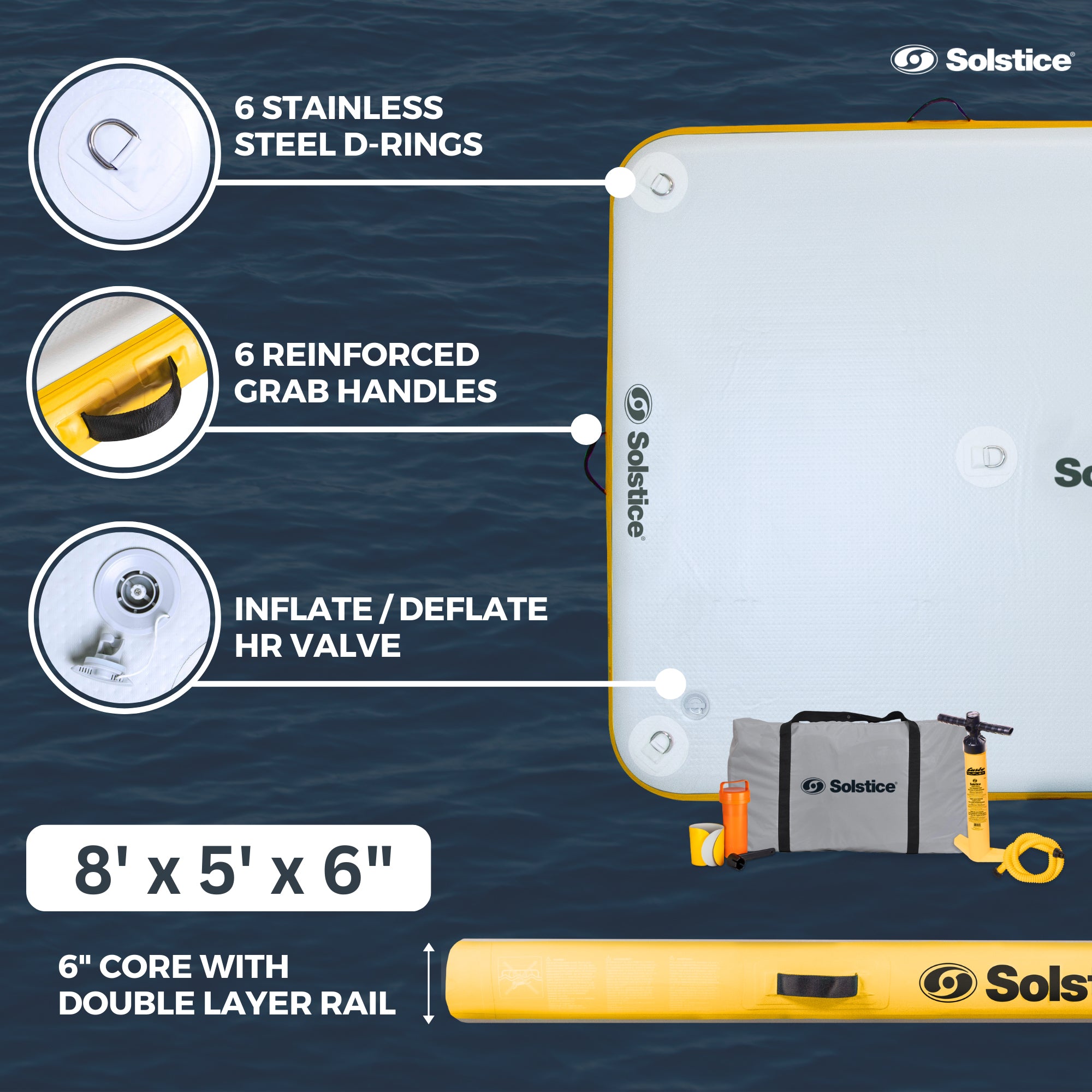 Solstice 8x5' Inflatable Floating Dock Rafting Platform w/Pump & Bag (Open Box) - VMInnovations