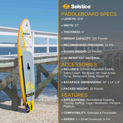 Solstice Watersports Bali 2.0 10.5 Foot Inflatable Stand-Up Board Kit (Open Box) - VMInnovations