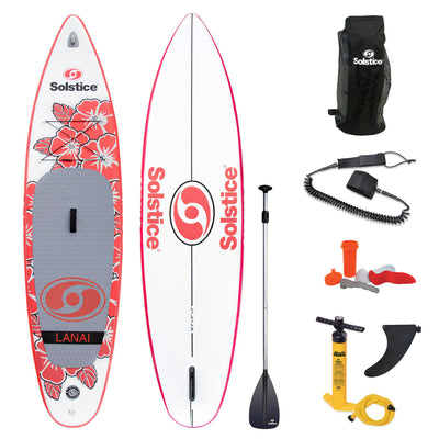 Solstice Watersports Lanai 10 Foot Inflatable Stand-Up Paddle Board Kit, Red