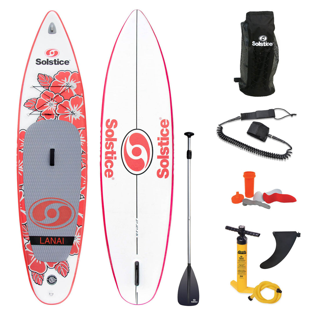 Solstice Watersports Lanai 10 Foot Inflatable Stand-Up Paddle Board Kit, Red - VMInnovations