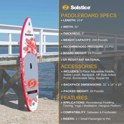 Solstice Watersports Lanai 10 Foot Inflatable Stand-Up Paddle Board Kit, Red