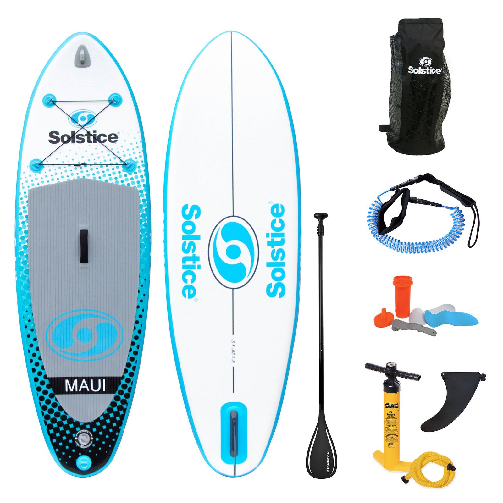Solstice Maui 8-Foot Youth Stand Up Paddle Board Inflatable SUP Raft Set, Blue - VMInnovations