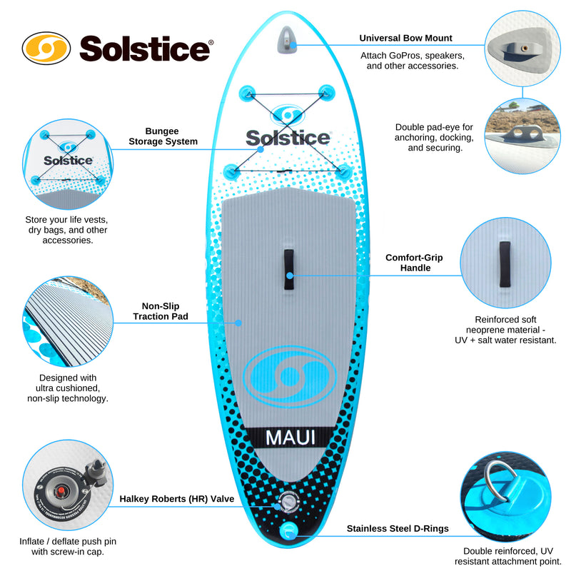 Solstice Maui 8-Foot Youth Stand Up Paddle Board Inflatable SUP Raft Set, Blue