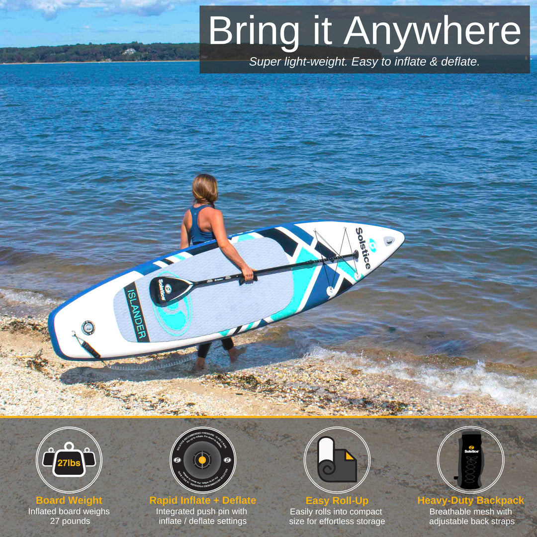 Solstice Watersports Islander 11 ft Inflatable Paddle Board Kit, Teal (Open Box) - VMInnovations