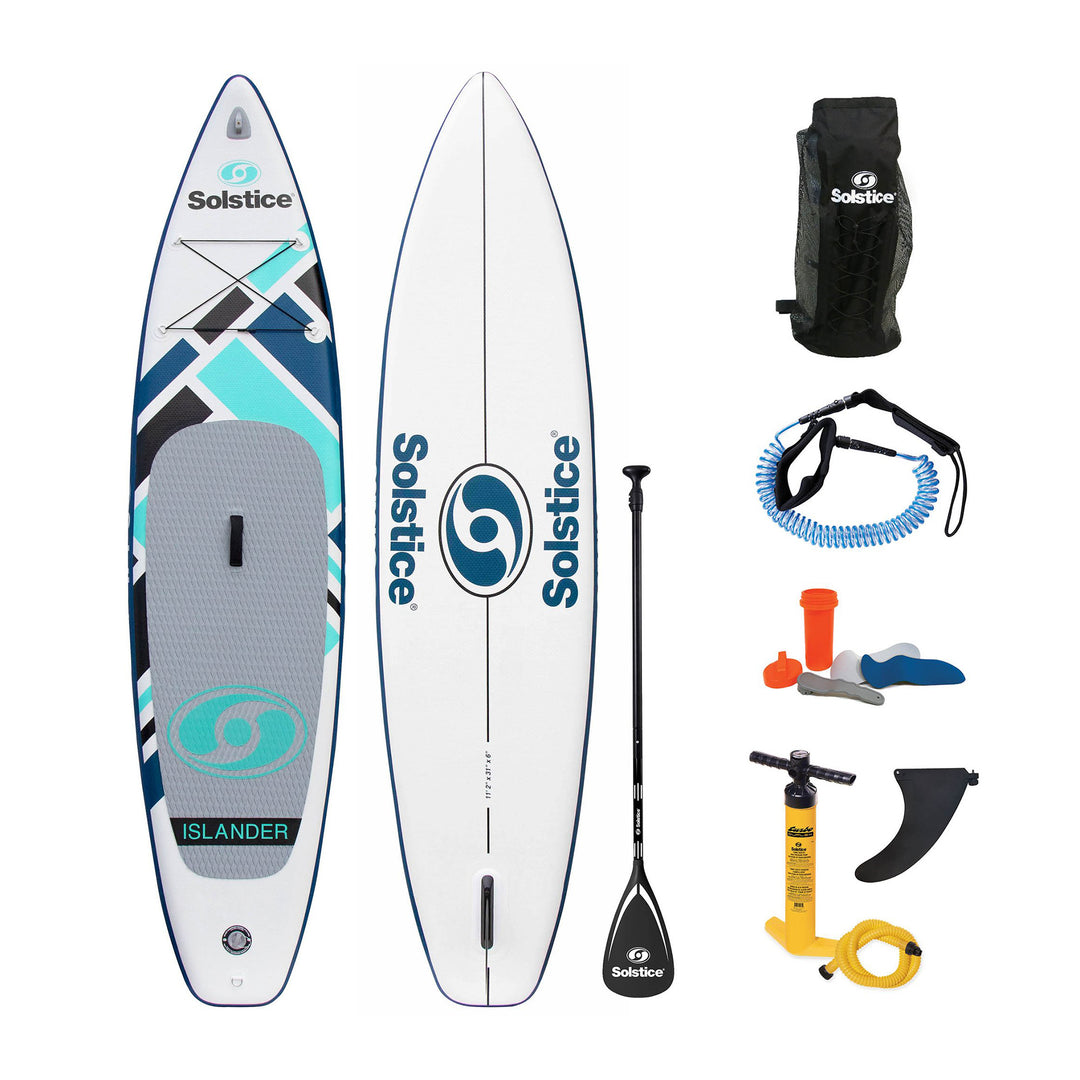 Solstice Watersports Islander 11 ft Inflatable Paddle Board Kit, Teal (Open Box) - VMInnovations