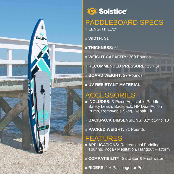 Solstice Watersports Islander 11 ft Inflatable Paddle Board Kit, Teal (Open Box) - VMInnovations