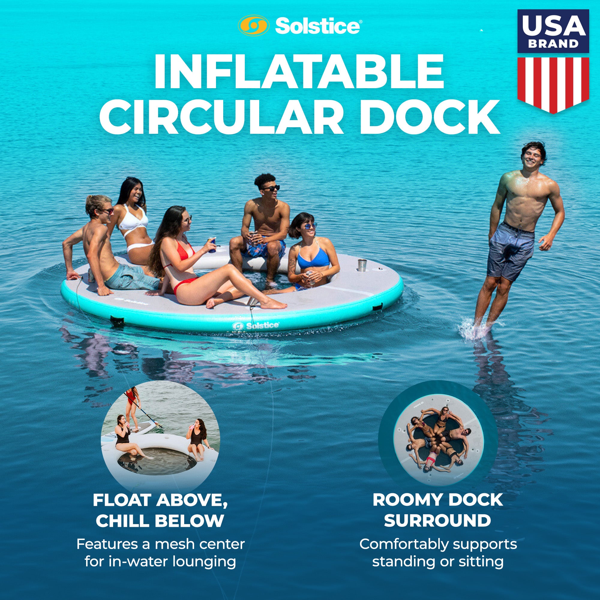 Solstice 10' Inflatable 7-10 Person Mesh Dock Floating Island Platform(Open Box)