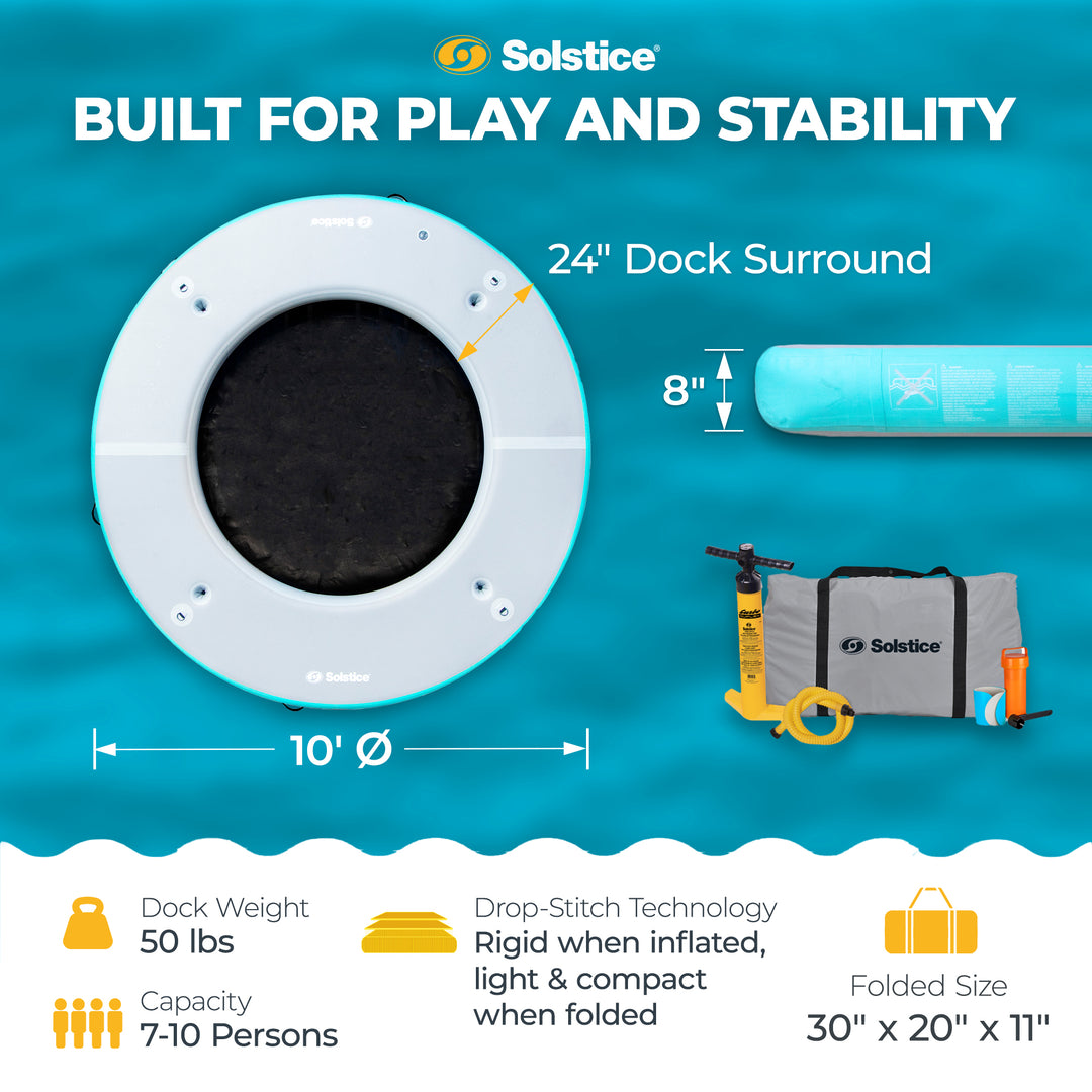Solstice 10' Inflatable 7-10 Person Mesh Dock Floating Island Platform(Open Box)