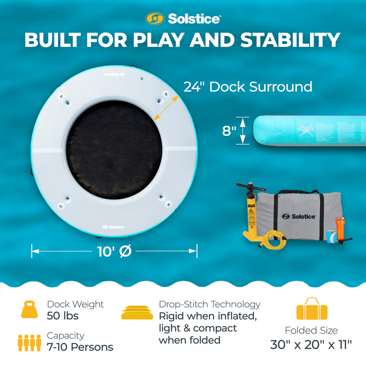 Solstice 10' Inflatable 7-10 Person Mesh Dock Floating Island Platform(Open Box) - VMInnovations
