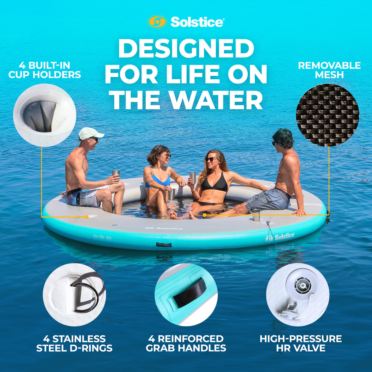 Solstice 10' Inflatable 7-10 Person Mesh Dock Floating Island Platform(Open Box)