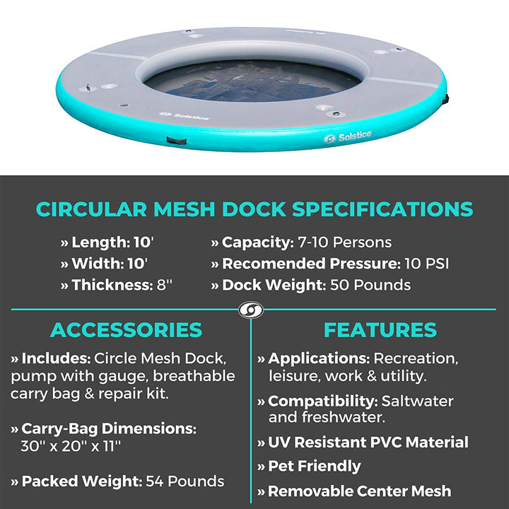 Solstice 10' Inflatable 7-10 Person Circular Mesh Dock Floating Island Platform