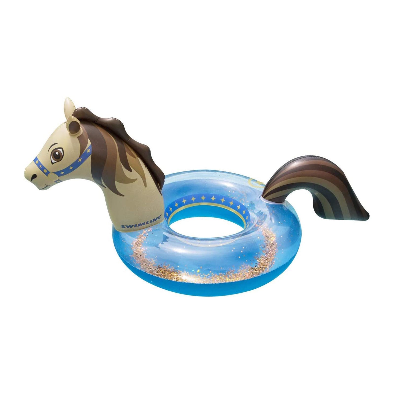 Swimline Hobby Horse 60" Gold Glitter Inflatable Swimming Pool Float Lounge Ring - VMInnovations