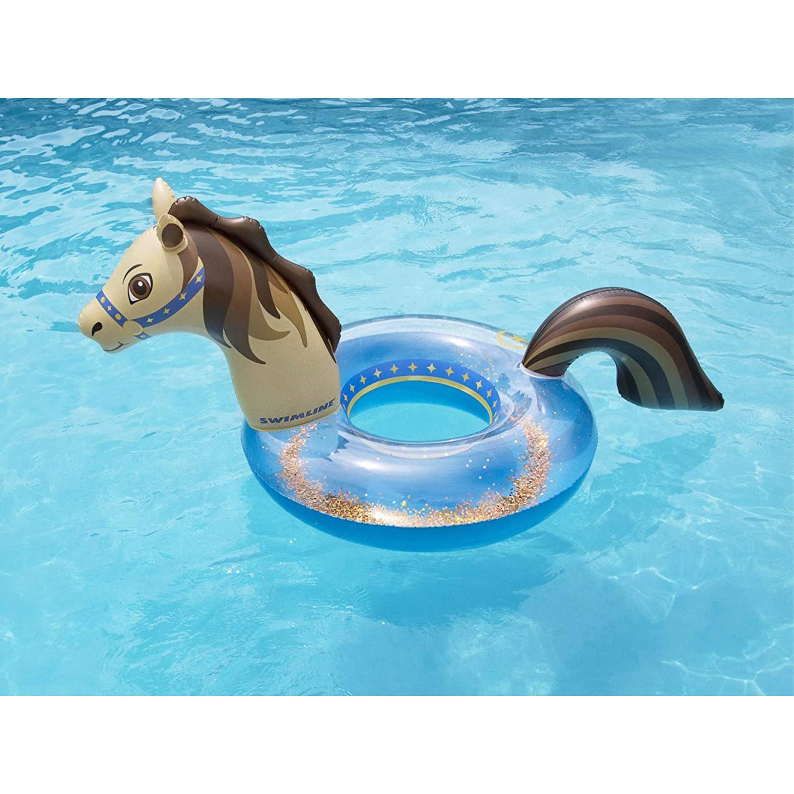Swimline Hobby Horse 60" Gold Glitter Inflatable Swimming Pool Float Lounge Ring - VMInnovations