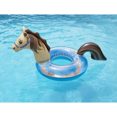 Swimline Hobby Horse 60" Gold Glitter Inflatable Swimming Pool Float Lounge Ring - VMInnovations