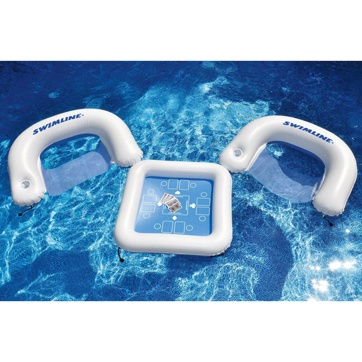 Swimline Inflatable Game Station Pool Float w/ Seats, Table, Cup Holders & Cards