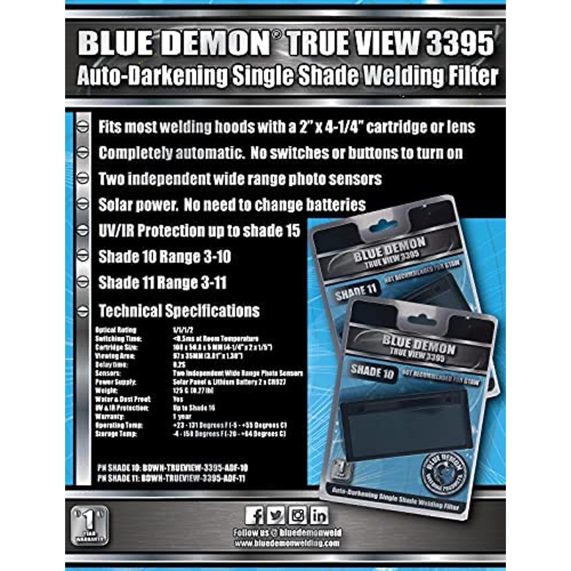 Blue Demon True View Auto Darkening Variable Shade Welding Hood Filter(Open Box)