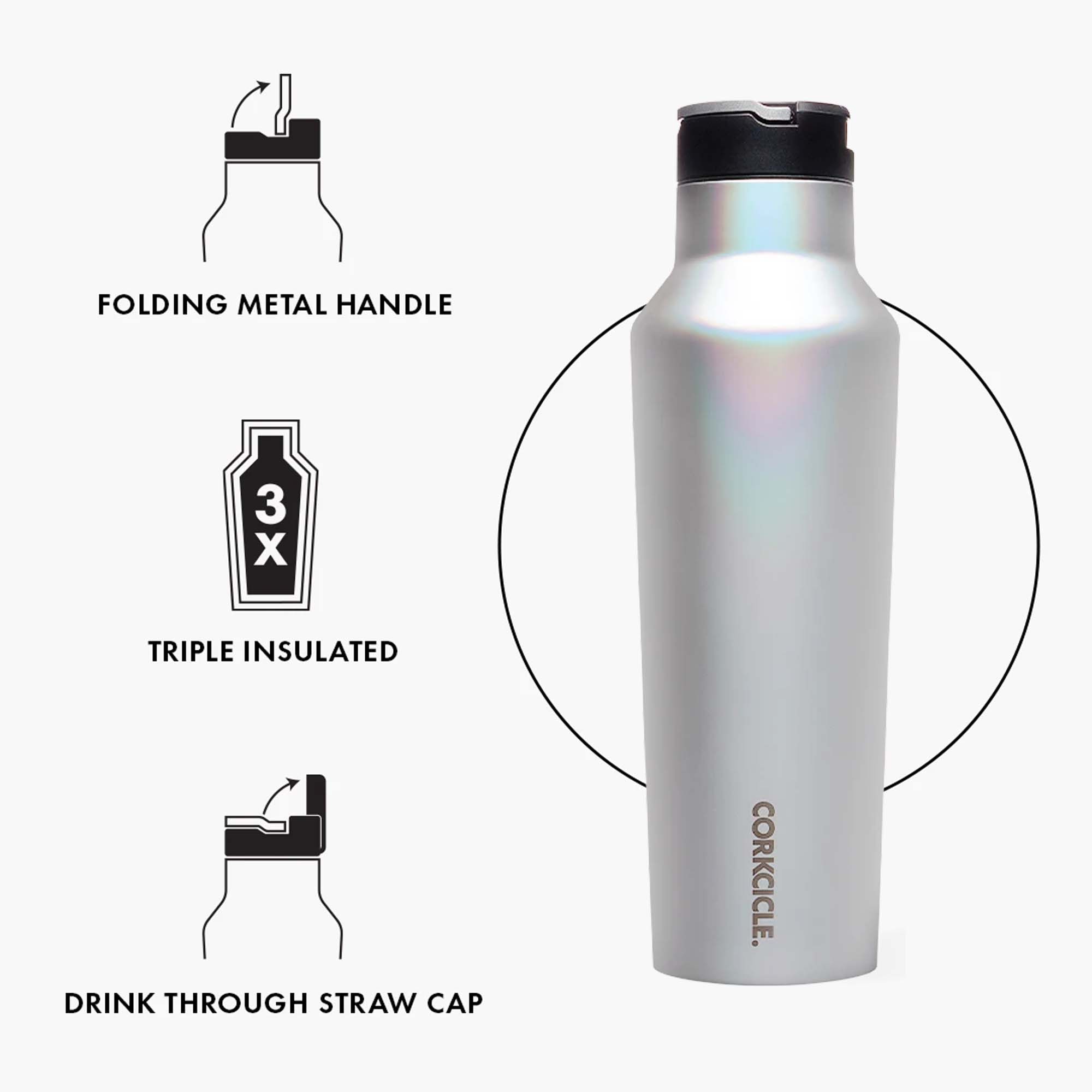 Corkcicle Luxe 20 Ounce Sport Canteen Stainless Steel Water Bottle, Prismatic