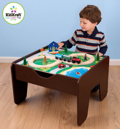 KidKraft 2-in-1 Train & Block Activity Wood Play Table - Espresso | 17577 (Used)