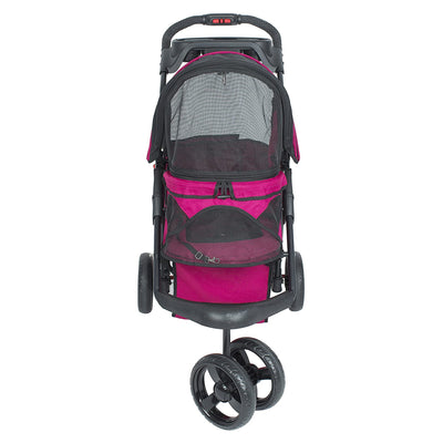 PETIQUE Durable Folding Pet Stroller with Mesh Sides for Dogs & Cats, Razzberry