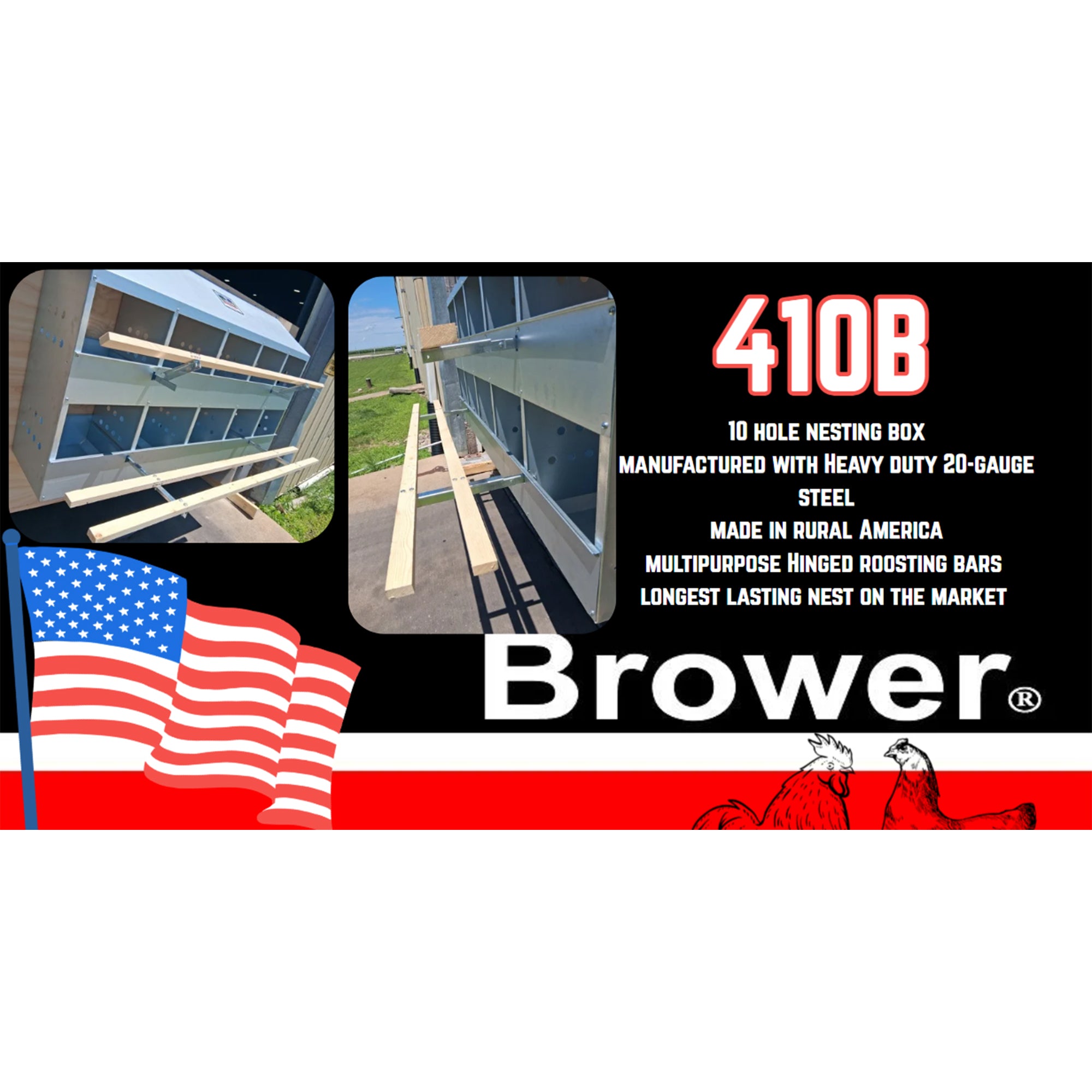 Brower 410B Steel 10 Hole 50 Bird Poultry Nest Chicken Brooding Box (Open Box) - VMInnovations