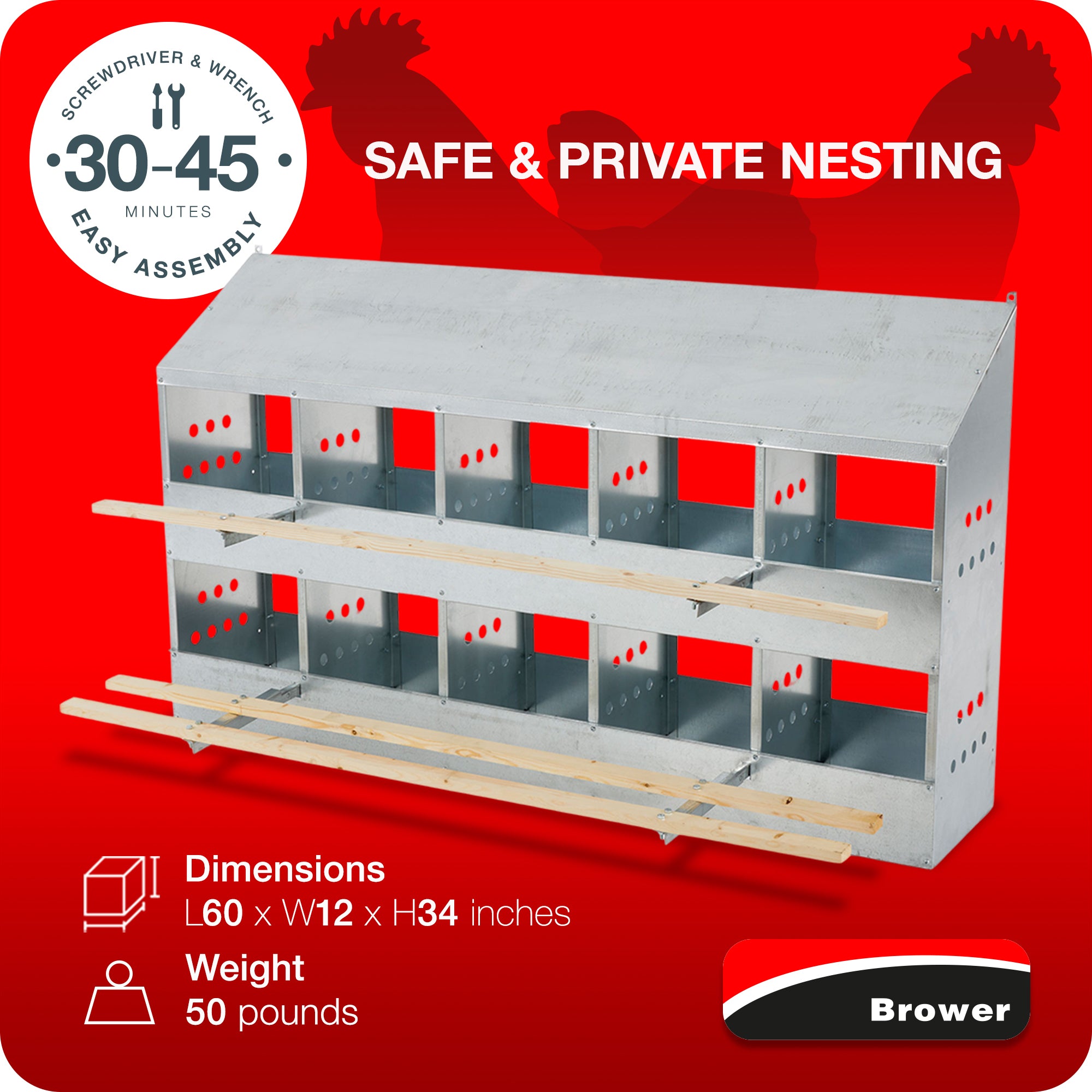Brower 410B Steel 10 Hole 50 Bird Poultry Nest Chicken Brooding Box (Open Box) - VMInnovations