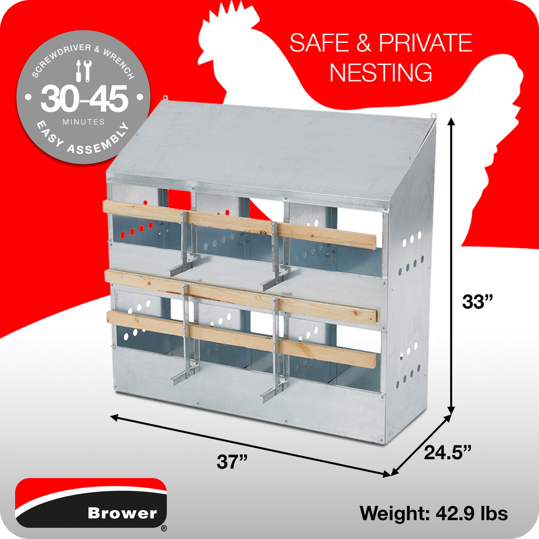 Brower Galvanized Steel 6 Hole 30 Poultry Nest Chicken Brooding Box (Open Box)