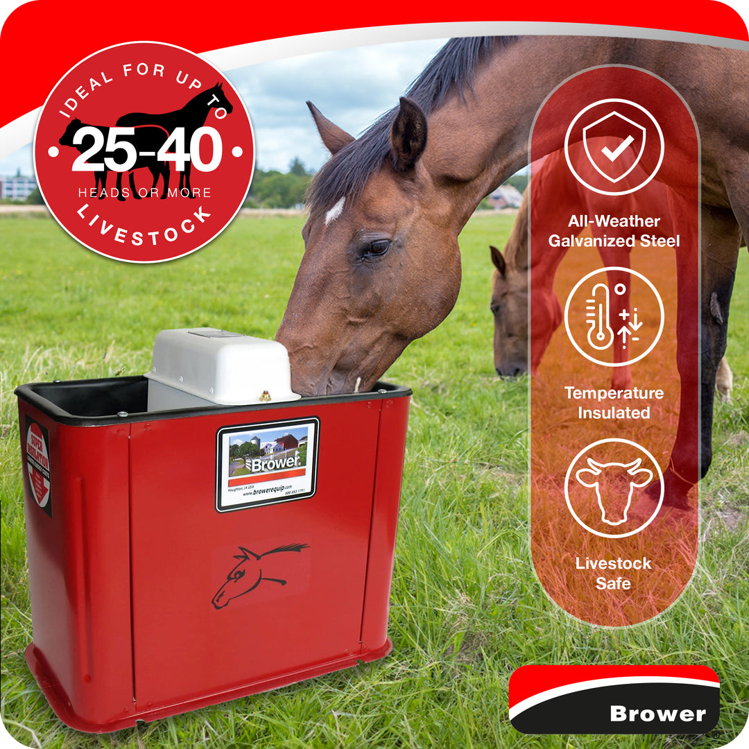 Brower MK32E 18 Inch Insulated Steel Electric Heated Livestock Waterer, Red