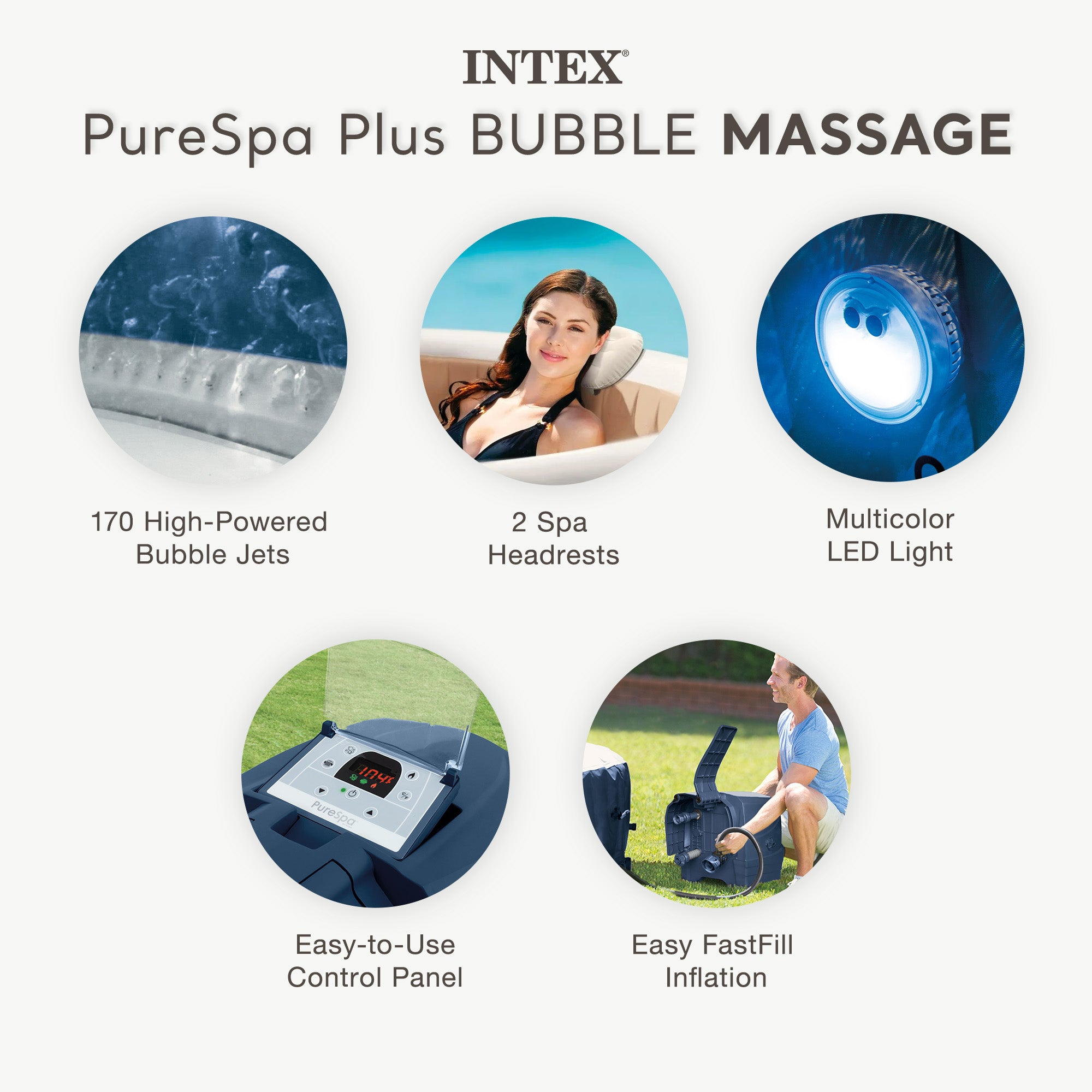 Intex 28431EP PureSpa Plus Portable Inflatable Hot Tub Bubble Jet Spa, 85 x 28"