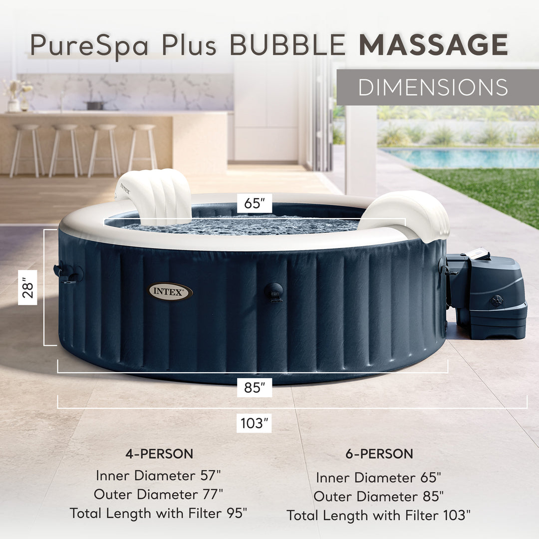 Intex PureSpa Plus 6 Person Inflatable Round Hot Tub Set with 170 AirJets, Blue