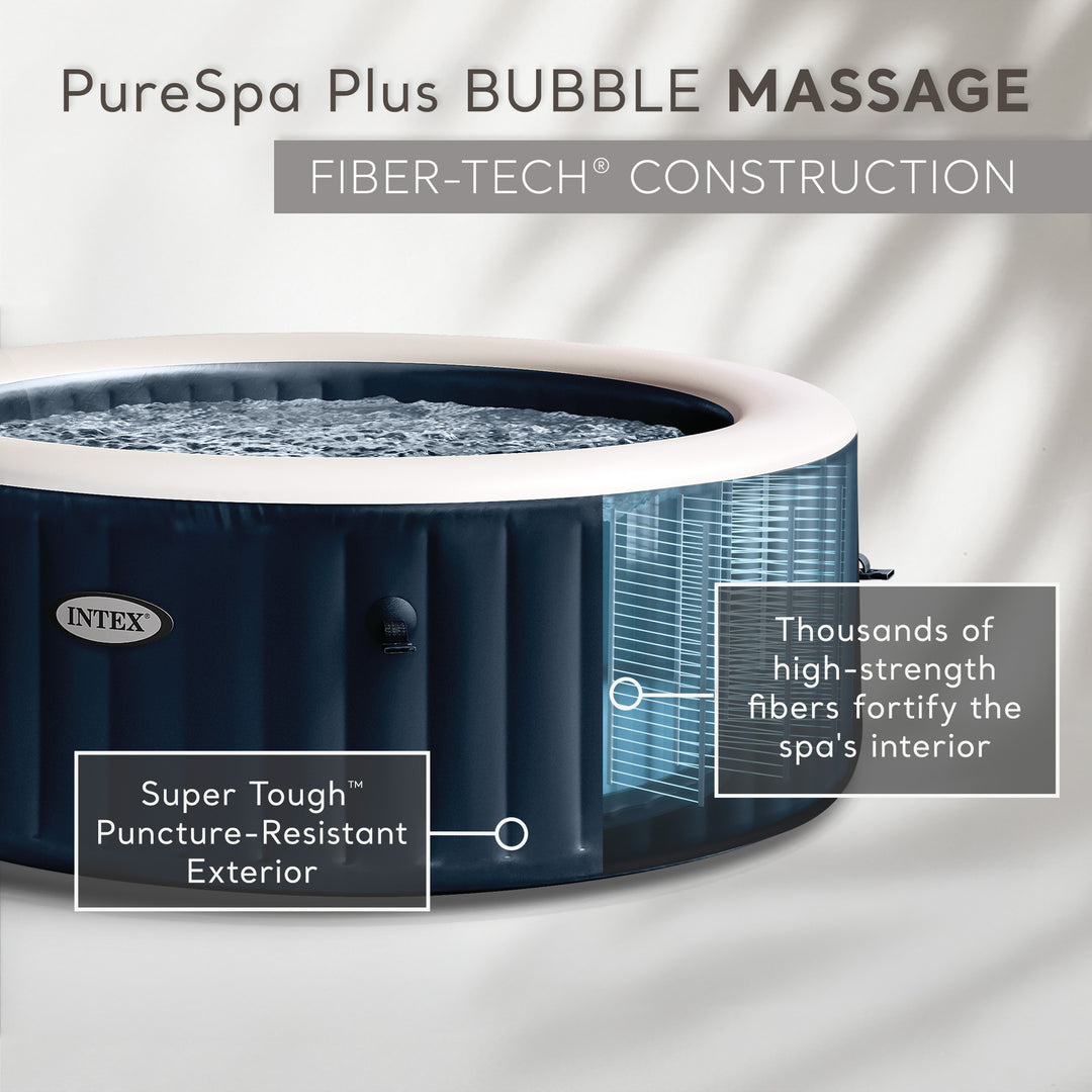 Intex PureSpa Plus 6 Person Inflatable Round Hot Tub Set with 170 AirJets, Blue